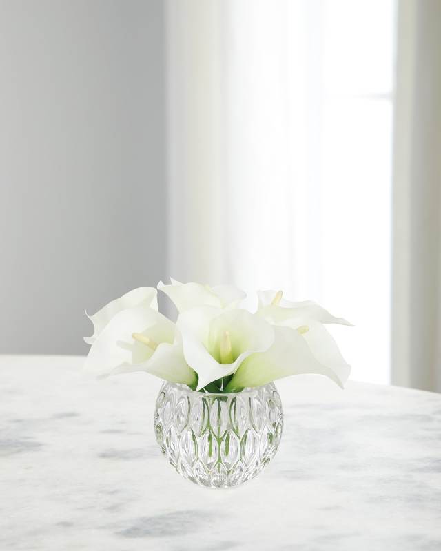 Elegant Calla 13" Faux Floral Arrangement in Glass Bowl